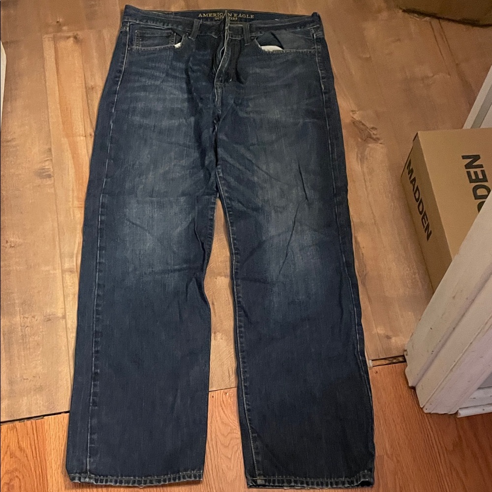 American Eagle Outfitters Men's Dark Blue Relaxed Jeans